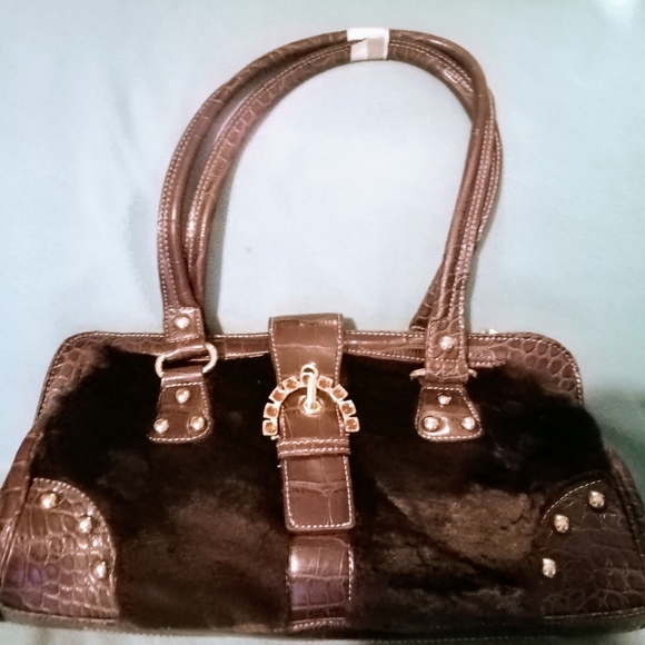 Kathy Van Zeeland Brown Faux Fur Handbag - Picture 1 of 4